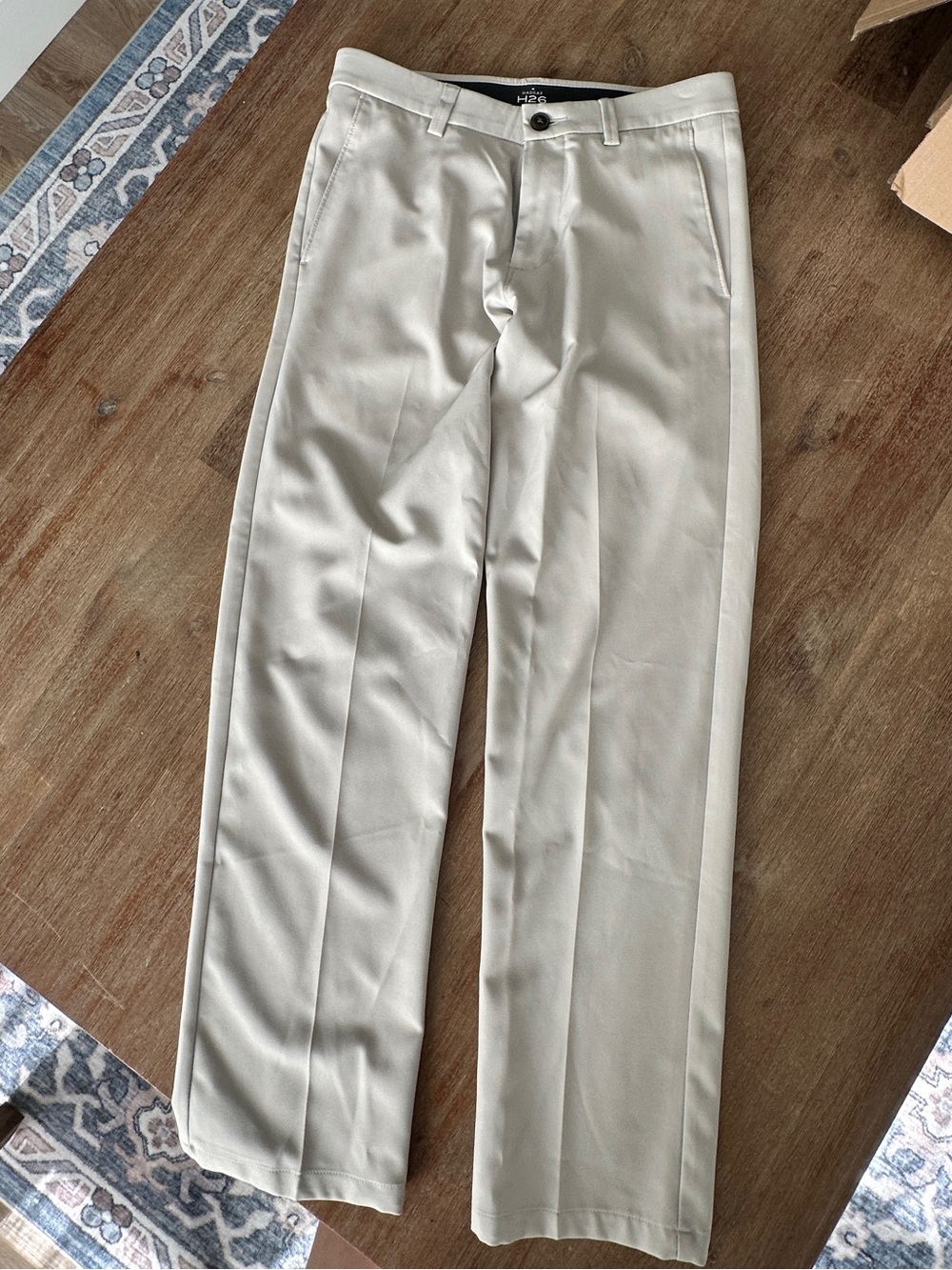 Haggar H26 Men’s Dress Pants 30x30 Stone Khaki Flat Front Performance Stretch